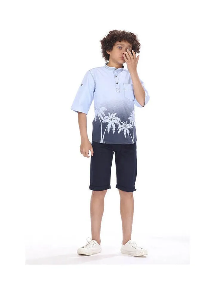 palm print short-sleeved shirt Blue