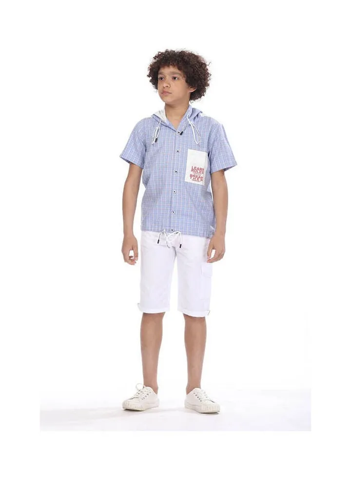 Hooded Short Sleeve Shirt Light Blue