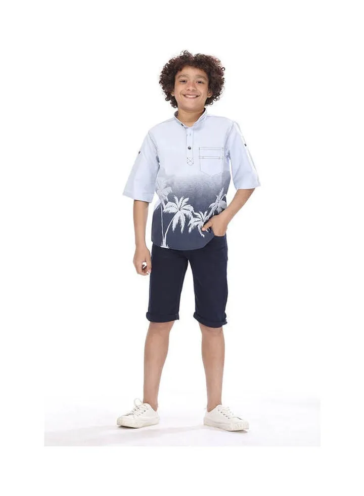 palm print short-sleeved shirt Light Grey