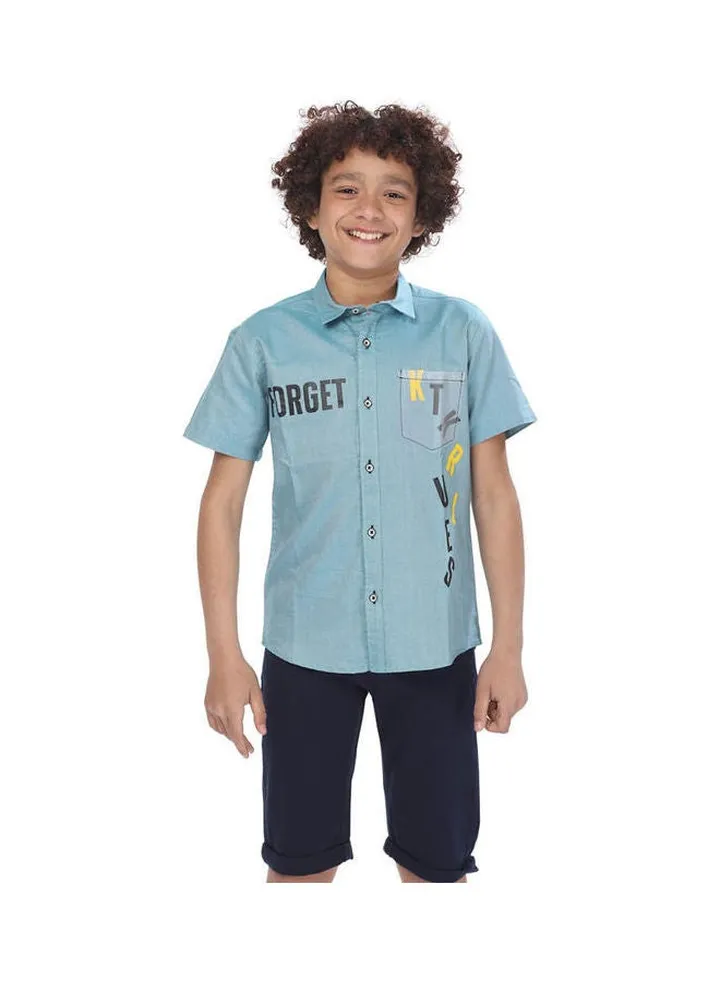 printed short-sleeved shirt with pocket Blue