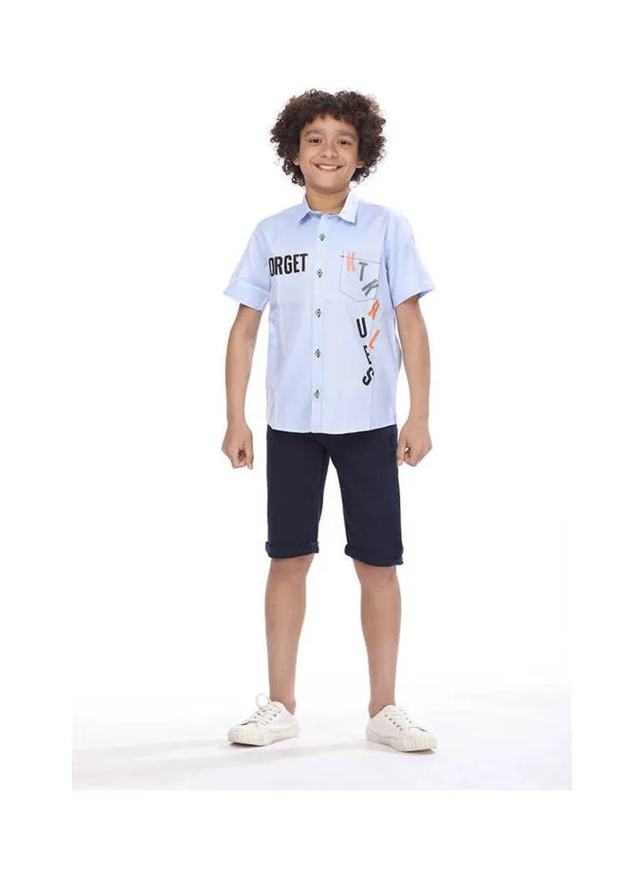 printed short-sleeved shirt with pocket Blue