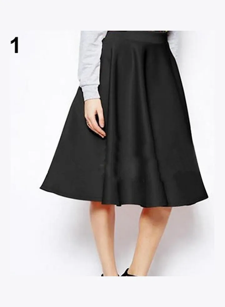 Women Summer High Waist Long A Line Pleated Midi Skirt Office Ball Dress Black