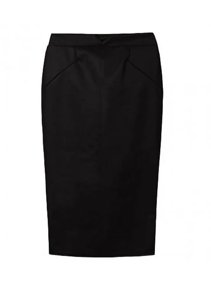 Solid Midi Pencil Skirt Black