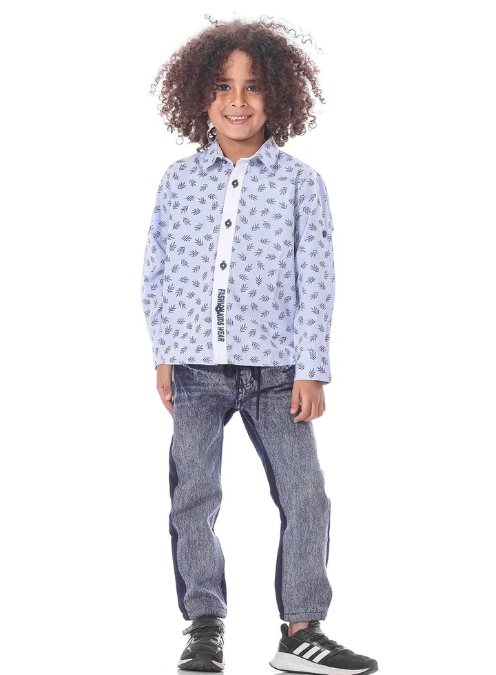 Blue Long Sleeve Printed Casual Shirt