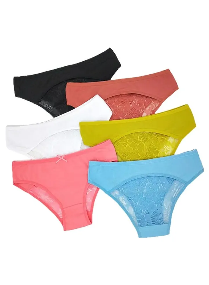 Zeemey 6-Piece Cotton Bikini Breathable Panties Low Waist Fashionable Ladies Charming Thick Bottom