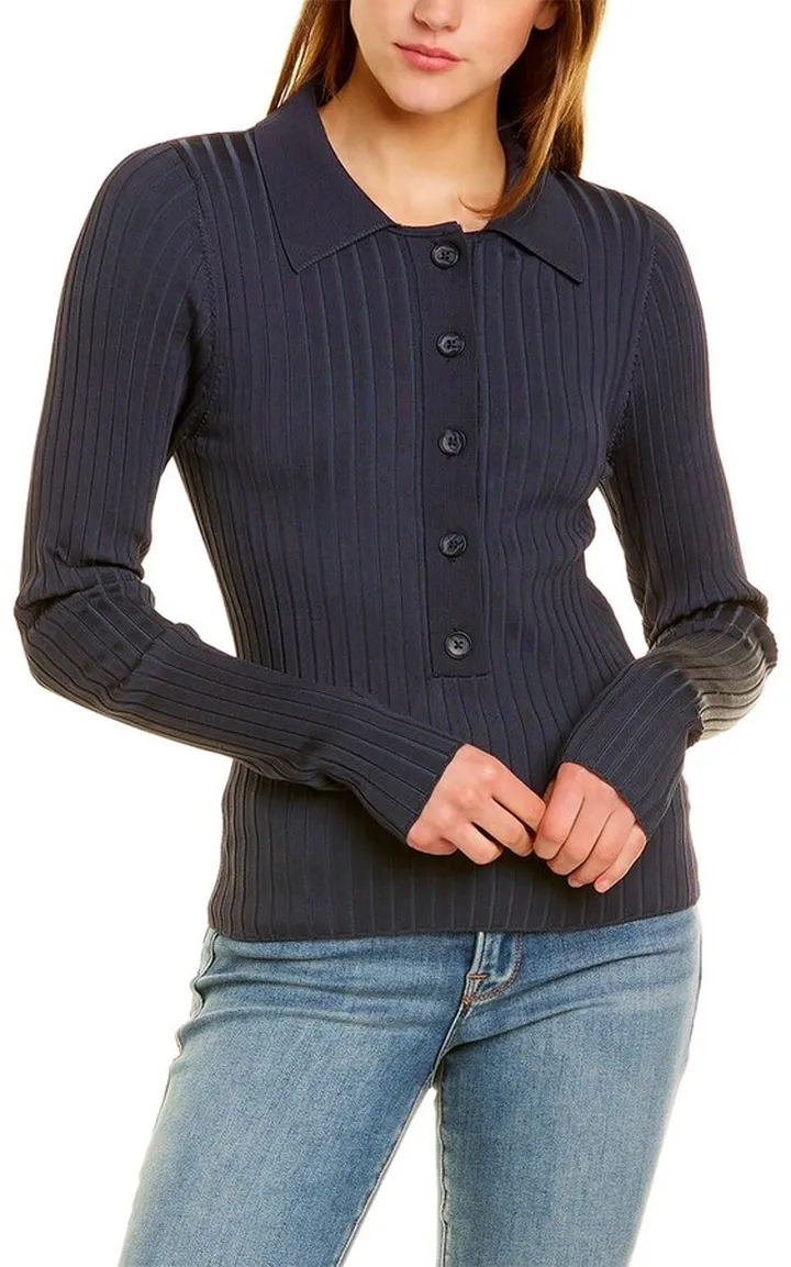 GOOD AMERICAN Ribbed Polo Shirt
