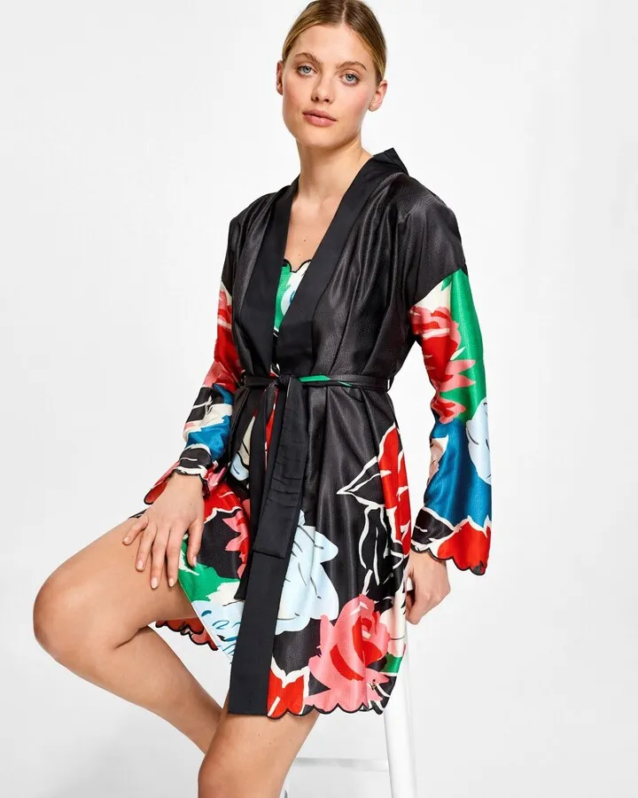 Floral Printed Robe in Black