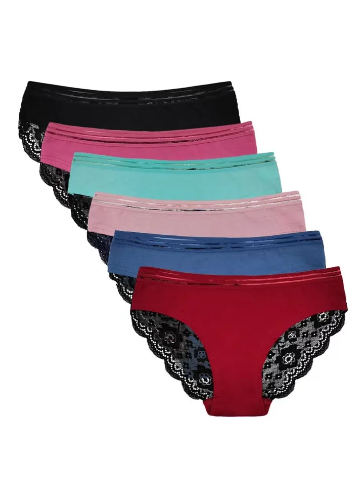 Zeemey 6-Piece Cotton Bikini Breathable Panties Low Waist Fashionable Ladies Charming Thick Bottom