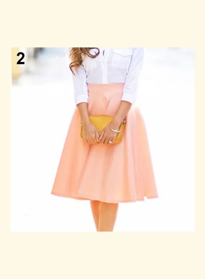 Women Summer High Waist Long A Line Pleated Midi Skirt Office Ball Dress Pink