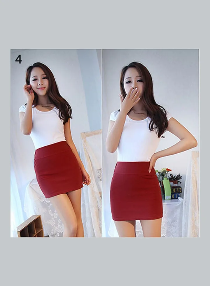 Women's Sexy Mini Skirt Slim Seamless Stretch Tight Short Fitted Pencil Skirt Red