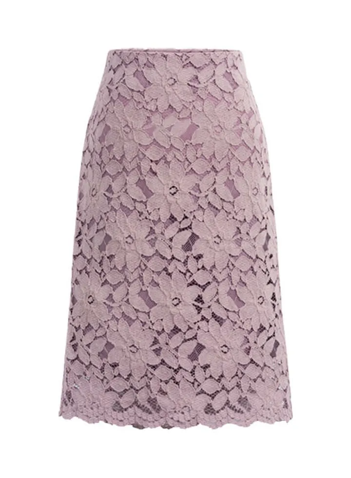 Elegant Solid Colour Midi Skirt Light Purple