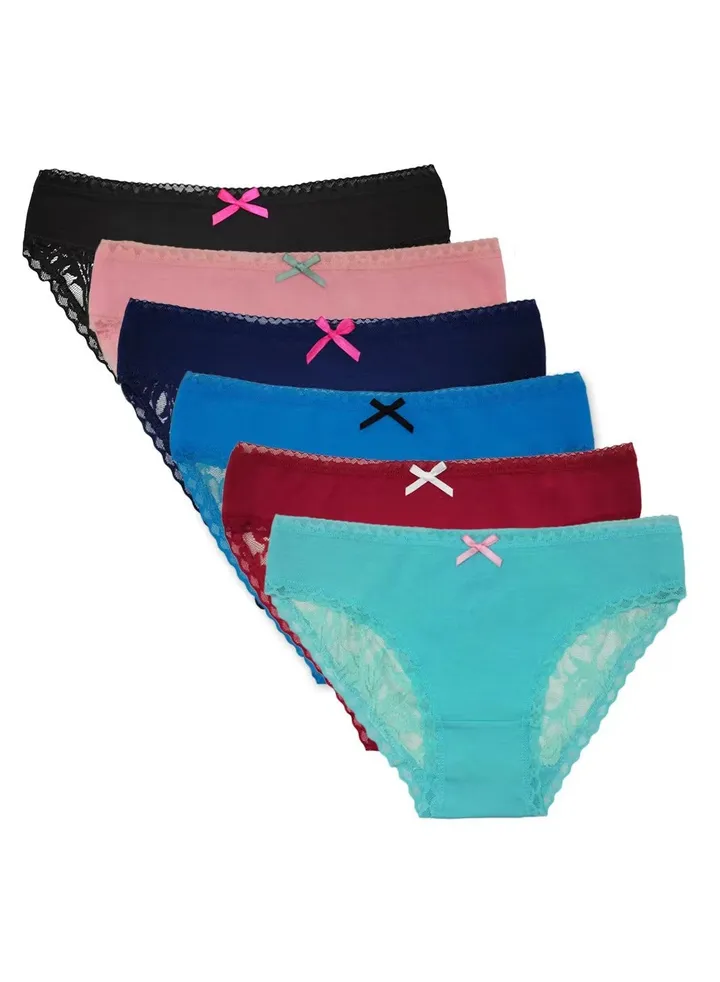 Zeemey 6-Piece Cotton Bikini Breathable Panties Low Waist Fashionable Ladies Charming Thick Bottom