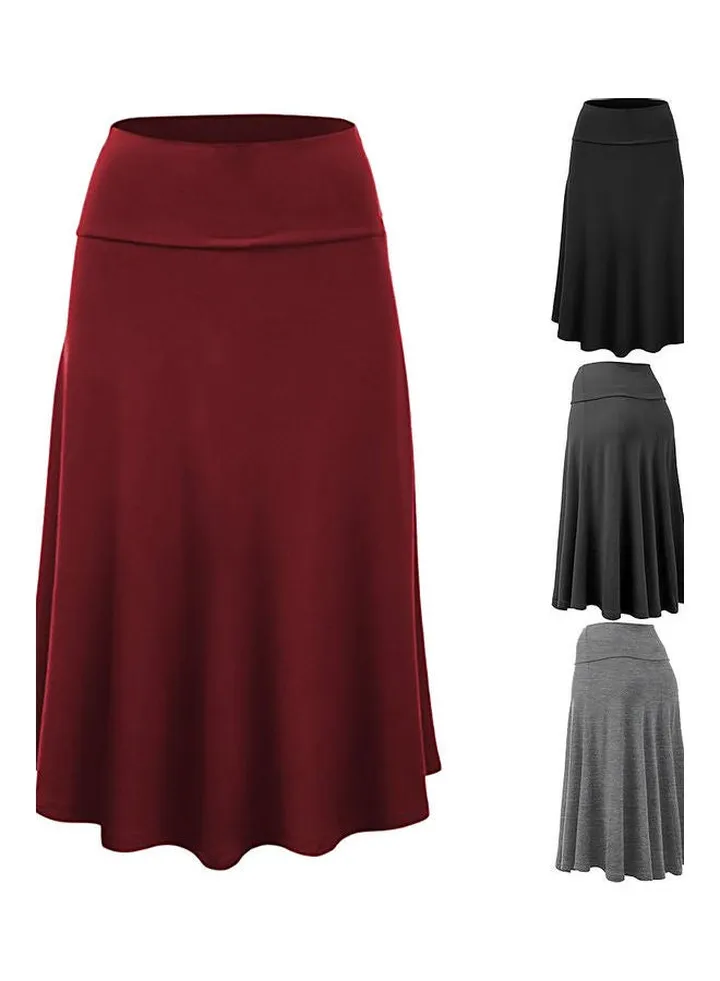 Flare Hem High Waist Midi Skirt Red