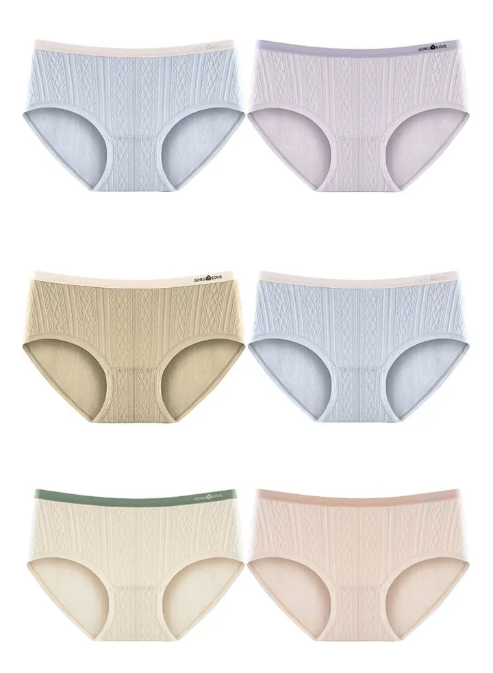Zeemey 6-Piece Cotton Bikini Breathable Panties Low Waist Fashionable Ladies Charming Thick Bottom