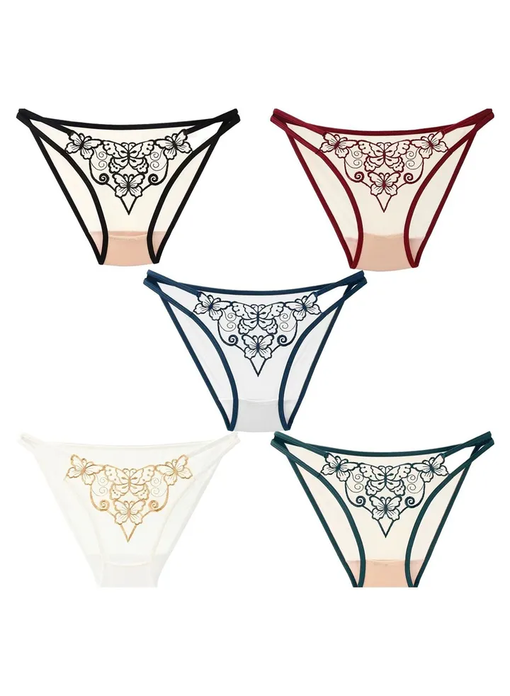 Zeemey 5 Pack Womens Charming Floral Lace Breathable Stretch G-String Thongs Panties Underwear Low Rise T-Back Underpants