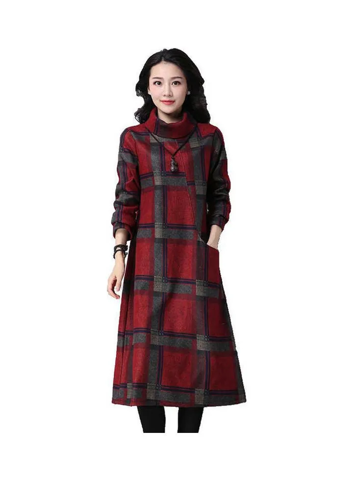 Printed Pullover Dress Red/Grey/Black
