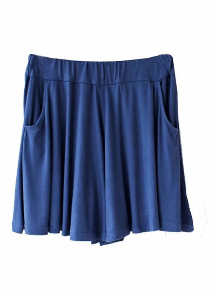 Solid Casual Wide Leg Skirt Blue
