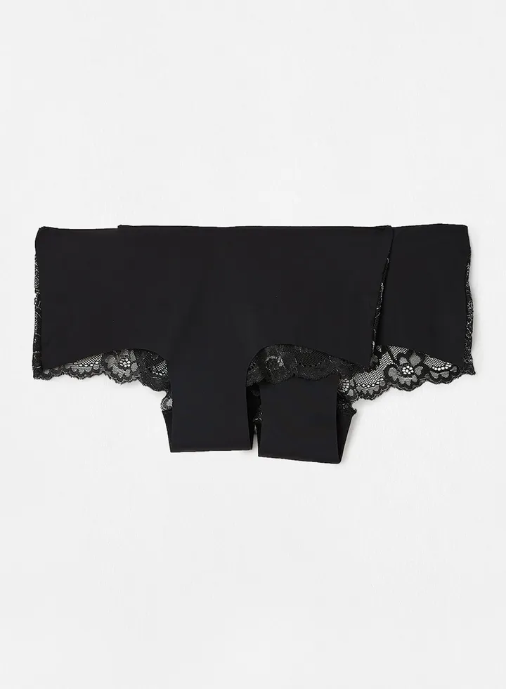 Plus Size Curvy Lace Detail Hipster Briefs (Pack of 2) Black