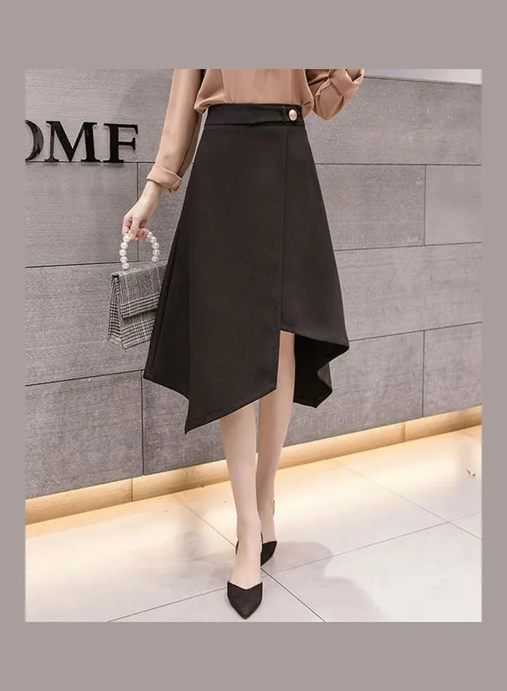 Women's High Waist Irregular Widening Skirt Black