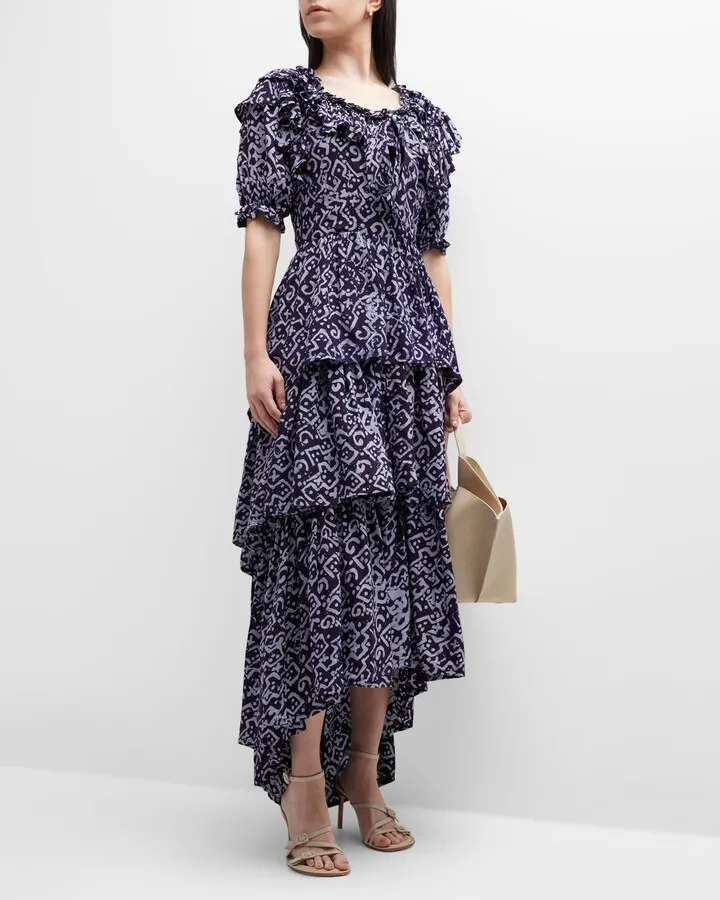 Temi Tiered Ruffle High-Low Midi Dress