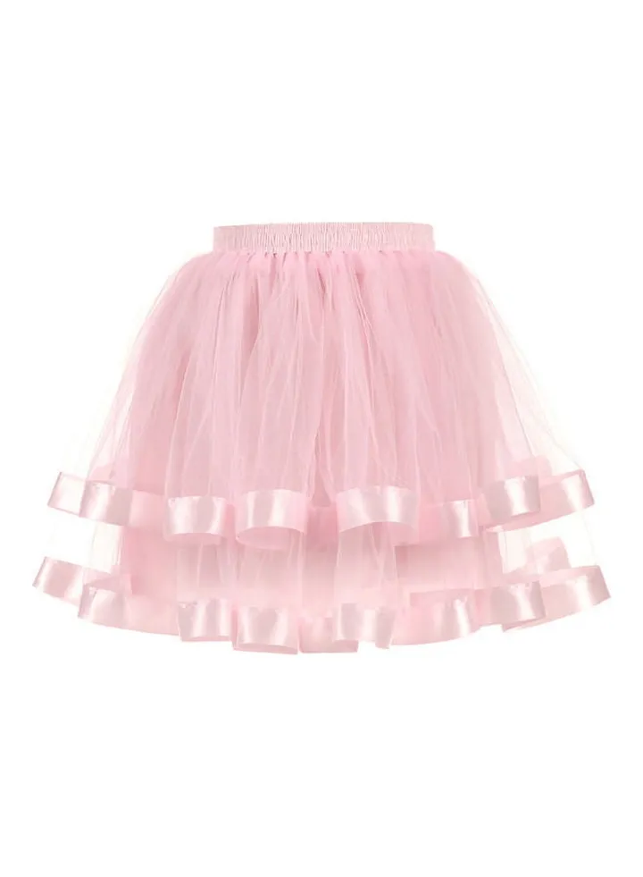 Double Layer Vintage Evening Party Skirt Light Pink