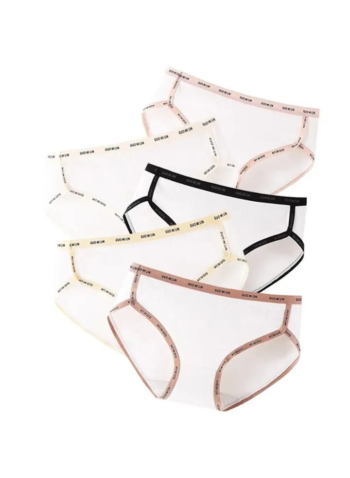 Zeemey 5-Piece Cotton Sport Bikini Breathable Panties Low Waist Fashionable Ladies Charming Thick Bottom