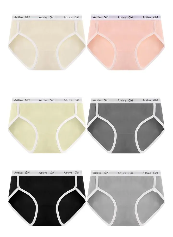 Zeemey 6-Piece Cotton Sport Bikini Breathable Panties Low Waist Fashionable Ladies Charming Thick Bottom
