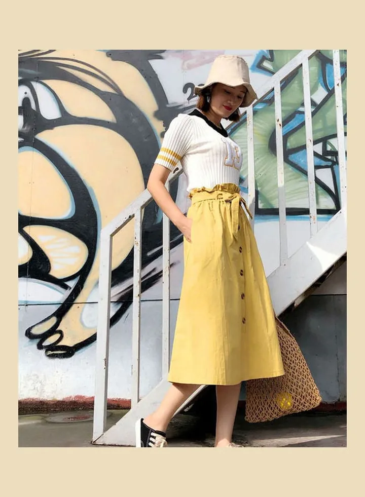 High Waist Midi Skirt Ginger Yellow