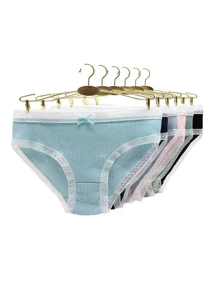Zeemey 6-Piece Cotton Bikini Breathable Panties Low Waist Fashionable Ladies Charming Thick Bottom