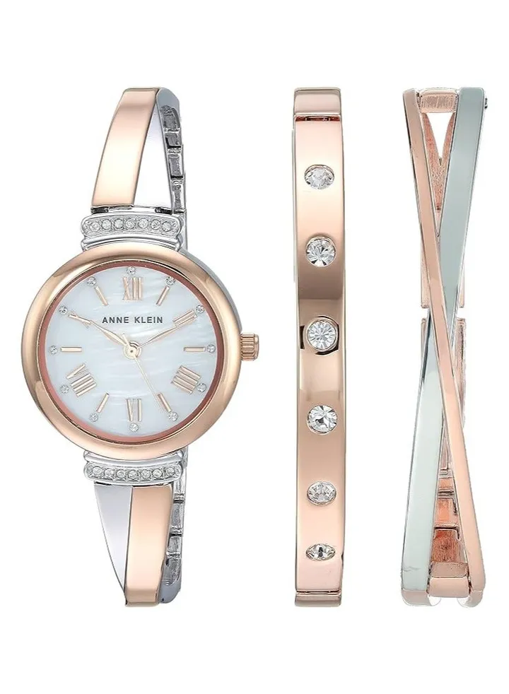 Anne Klein Women's Premium Crystal Accented Bangle Watch Set, AK/2245