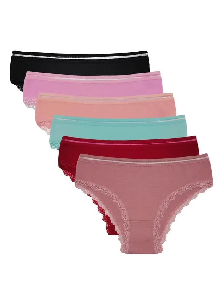 Zeemey 6-Piece Cotton Bikini Breathable Panties Low Waist Fashionable Ladies Charming Thick Bottom
