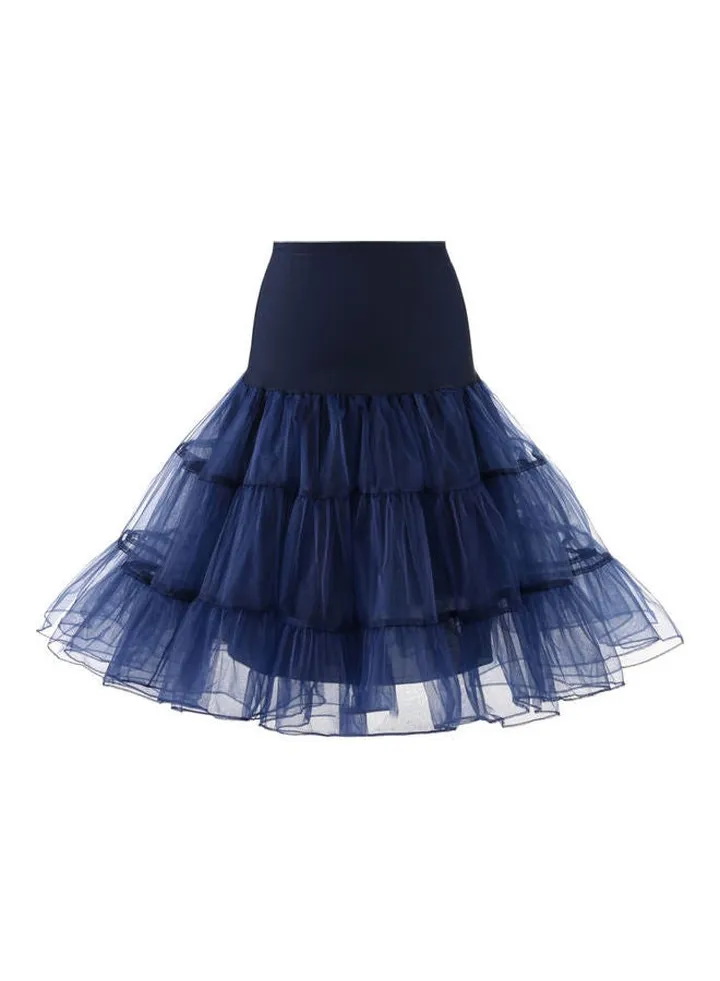 Solid Midi Skirt Navy Blue