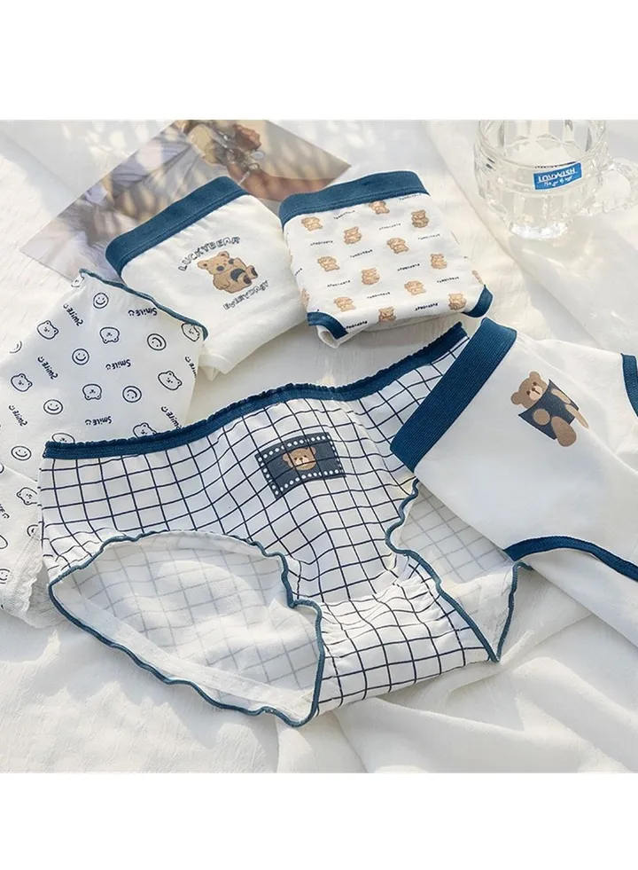 5 Pack Mid Waist Briefs Cute Style Cotton Underwear Ladies Mid Waist Comfortable Breathable Cute Girls Briefs