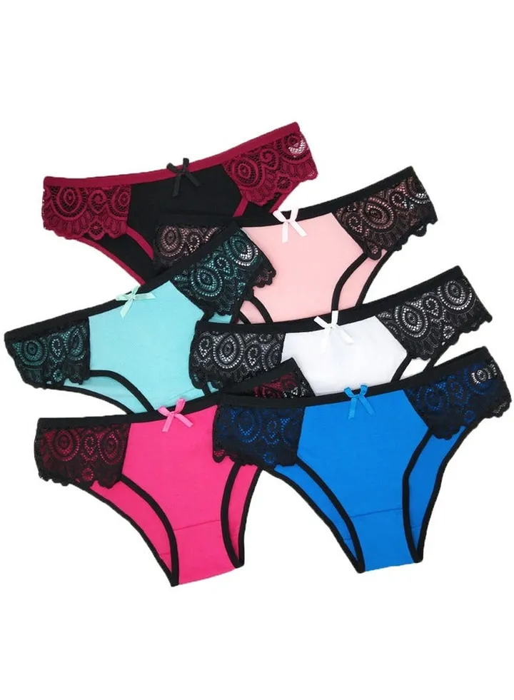 Zeemey 6-Piece Cotton Bikini Breathable Panties Low Waist Fashionable Ladies Charming Thick Bottom
