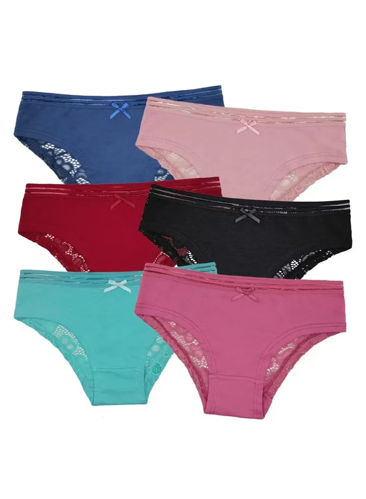 Zeemey 6-Piece Cotton Bikini Breathable Panties Low Waist Fashionable Ladies Charming Thick Bottom