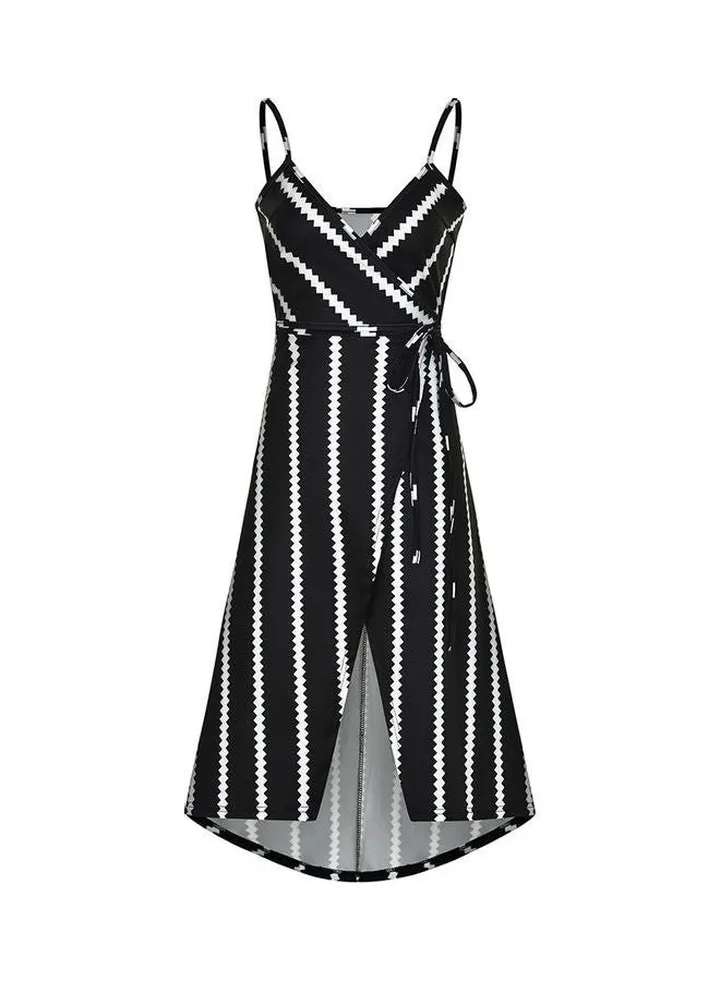 Striped Backless Midi Dress Black/White