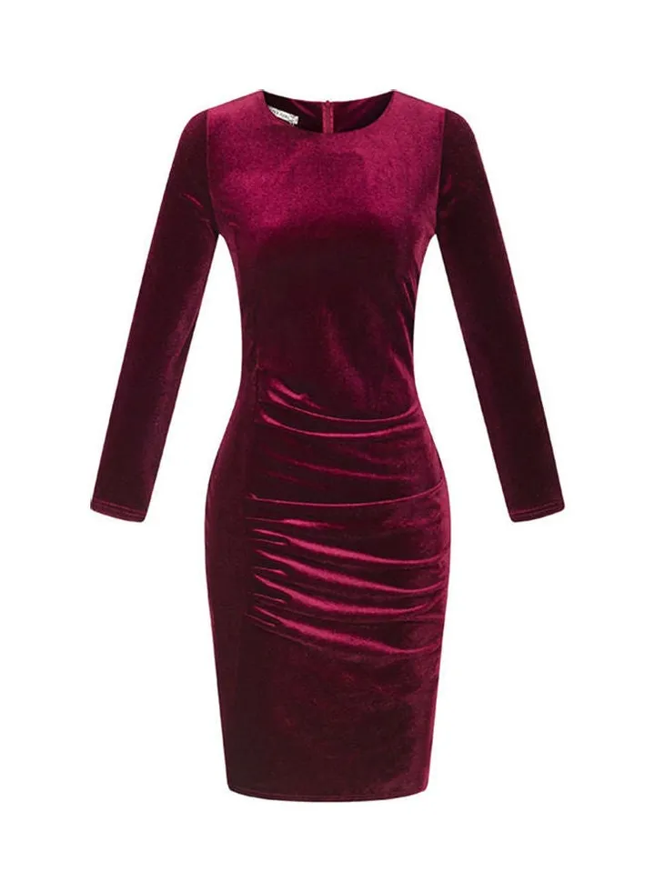 Velvet Slim Dress Red Wine