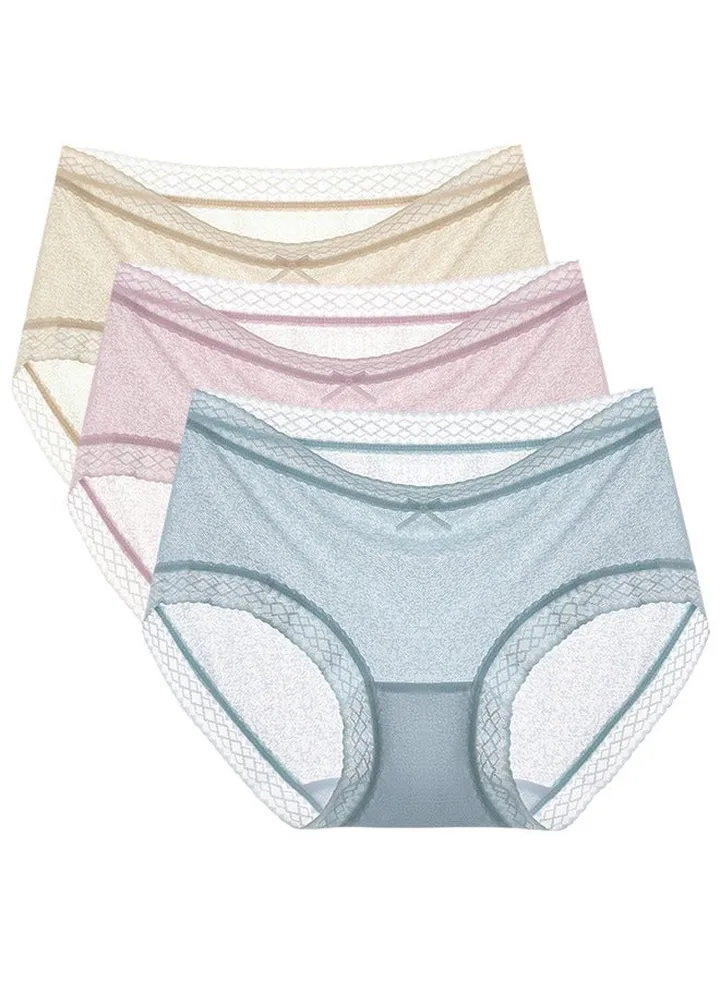 Women Transparent Lace Panties Breathable Satin Traceless Briefs Thin Ice Silk Female Underwear