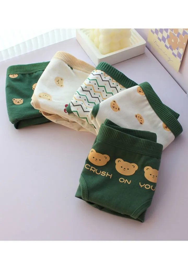 5 Pack Mid Waist Briefs Cute Style Cotton Underwear Ladies Mid Waist Comfortable Breathable Cute Girls Briefs