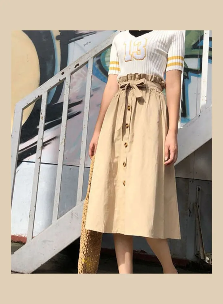 High Waist Midi Skirt Khaki