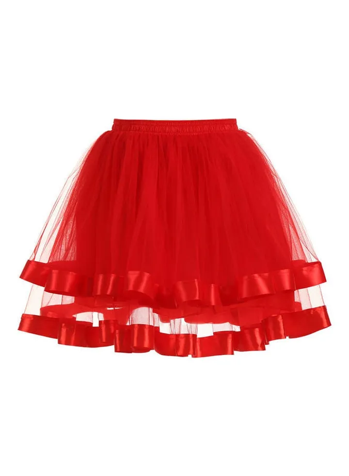 Double Layer Vintage Evening Party Skirt Red