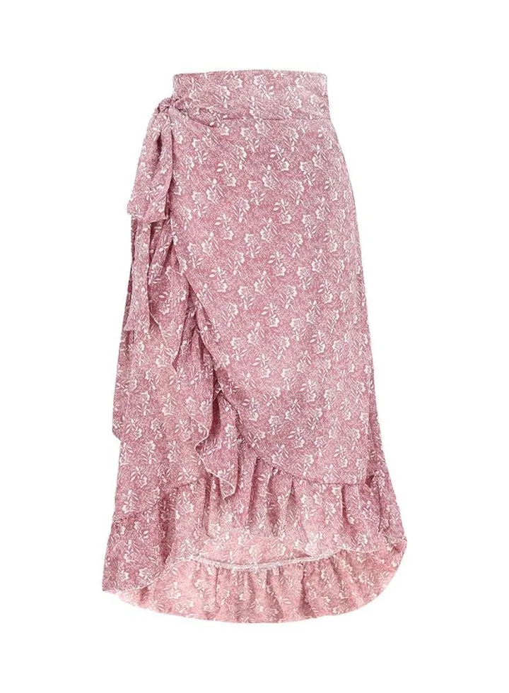 Floral Printed Slit Skirt Pink/White