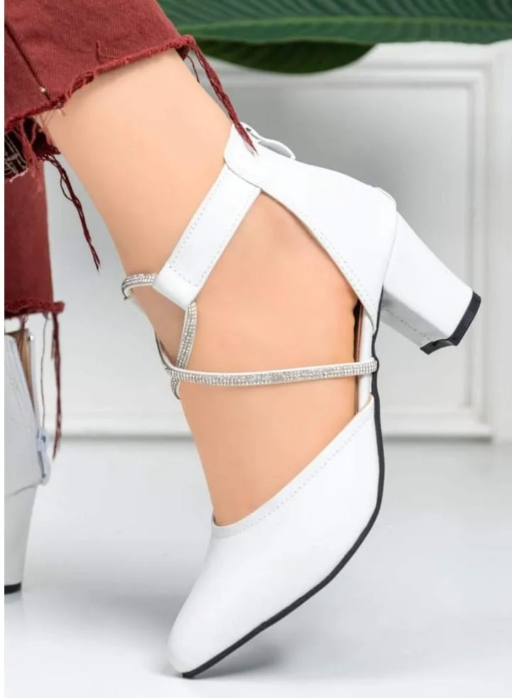 Heeled Sandal For Woman With Crystal - Leather - White