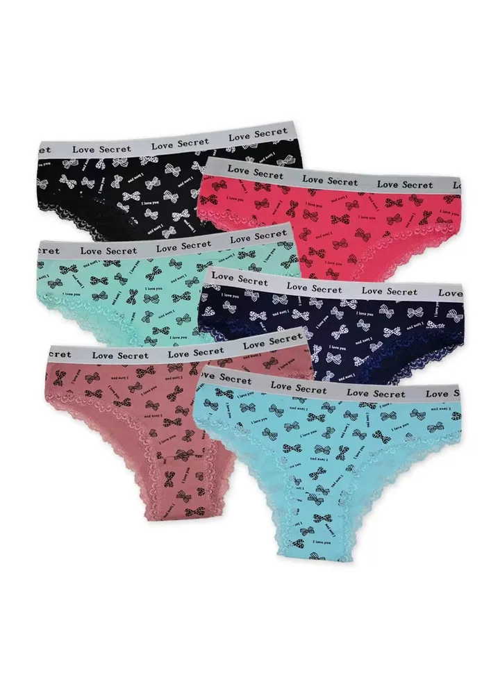 Zeemey 6-Piece Cotton Bikini Breathable Panties Low Waist Fashionable Ladies Charming Thick Bottom