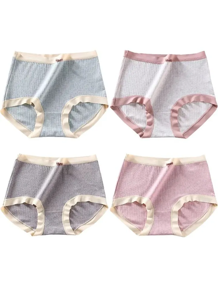 Zeemey 4-Piece Cotton Bikini Breathable Panties Low Waist Fashionable Ladies Charming Thick Bottom