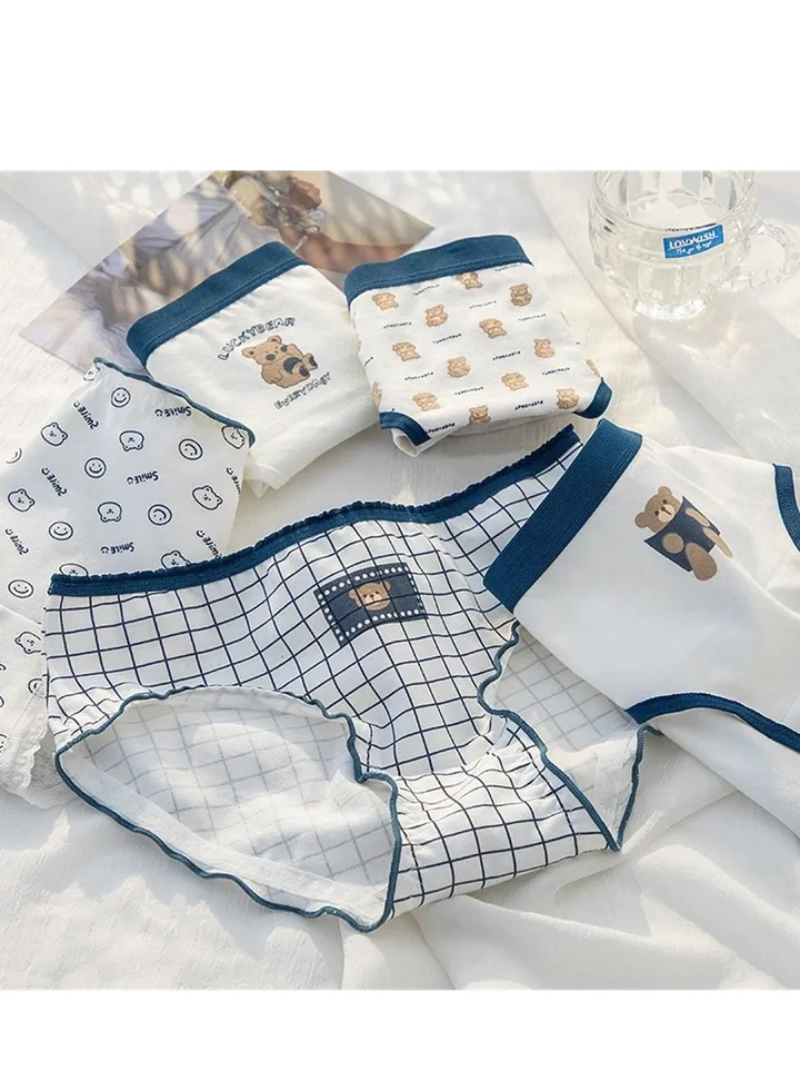 5 Pack Mid Waist Briefs Cute Style Cotton Underwear Ladies Mid Waist Comfortable Breathable Cute Girls Briefs