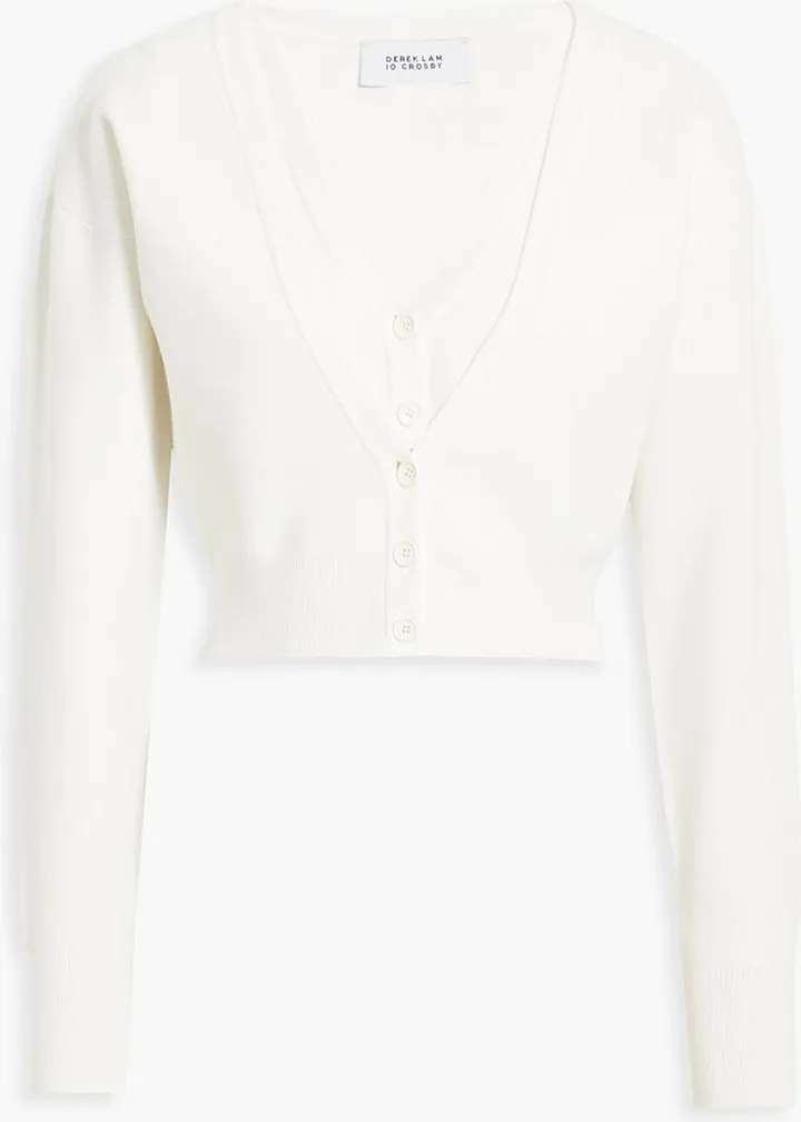 Layered stretch-knit cardigan