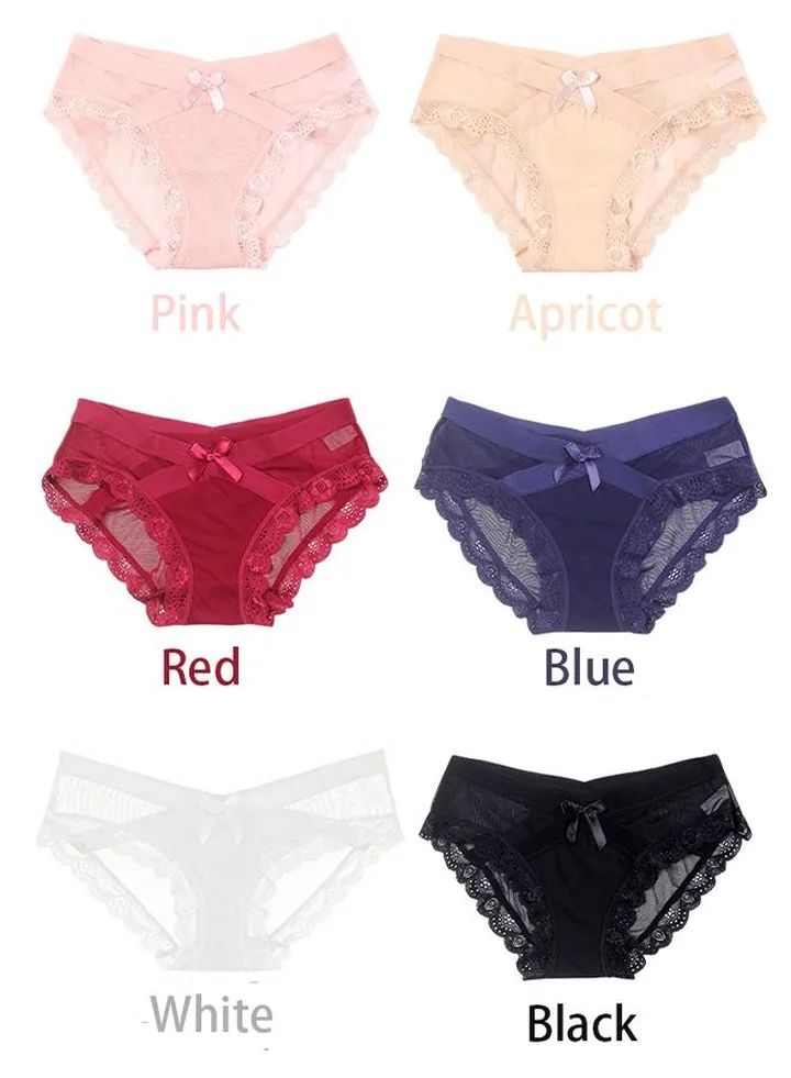 6 Color One Pack Women's Underwear Breathable Bowknot Lace Briefs for Women Thin Mesh Underpants Women's Low Waist Pure Cotton Underwear