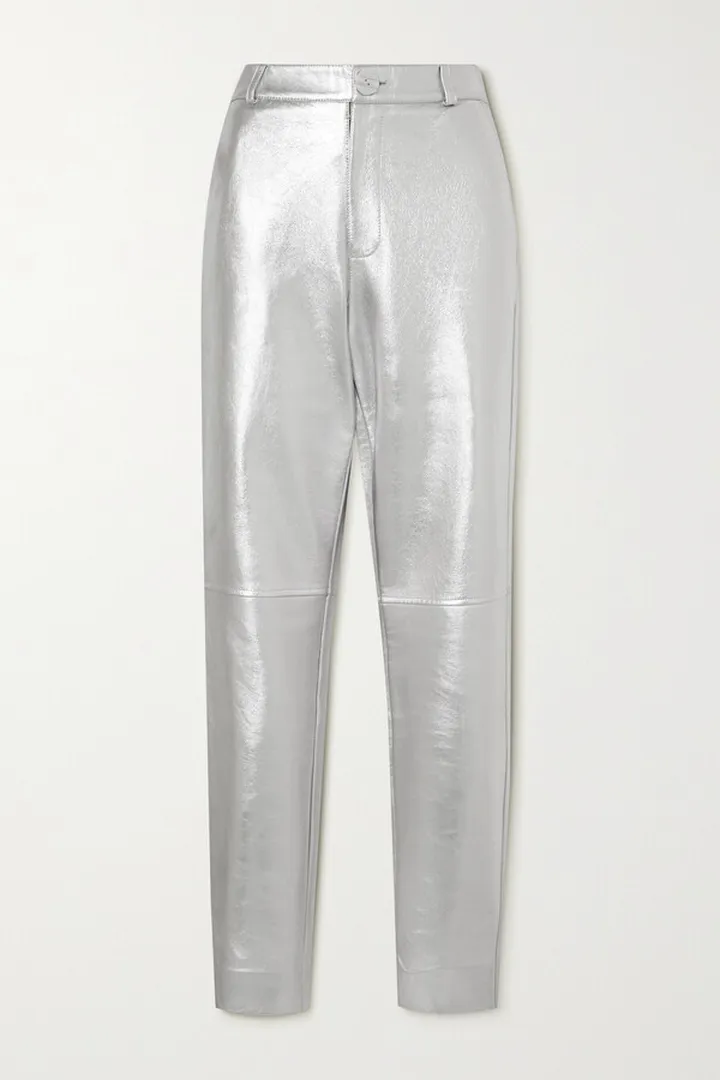 Bouguessa - Charlotte Metallic Leather Straight-leg Pants - Silver
