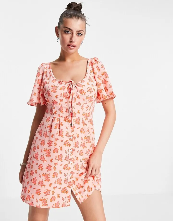 Fashion Union mini smock dress with frill sleeves in vintage floral